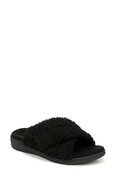 Vionic Relax Ii Plush Slide Sandal In Black Shearling