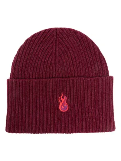 Vision Of Super Flame-embroidered Beanie In Red