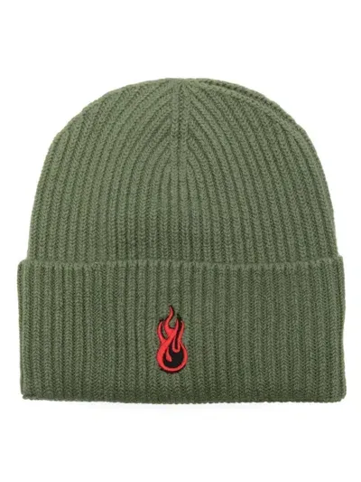 Vision Of Super Flame-embroidery Beanie In Green