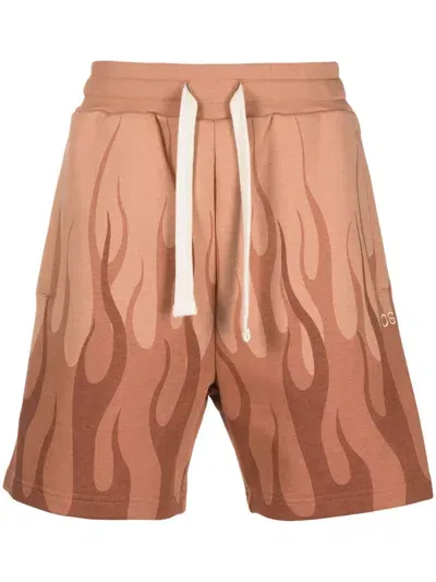 Vision Of Super Flame-print Cotton Shorts In Brown