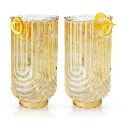 Viski Deco Gatsby Highball Glasses Set Of 2 In Clear