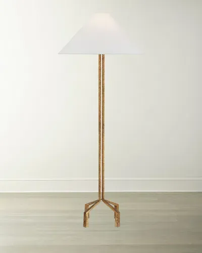 Visual Comfort Signature Clifford Forged Floor Lamp With Linen Shade By Marie Flanigan In Gilded Iron