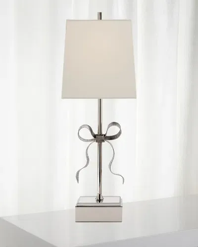 Visual Comfort Signature Ellery Grosgrain Bow Table Lamp In Whte/polishnickel