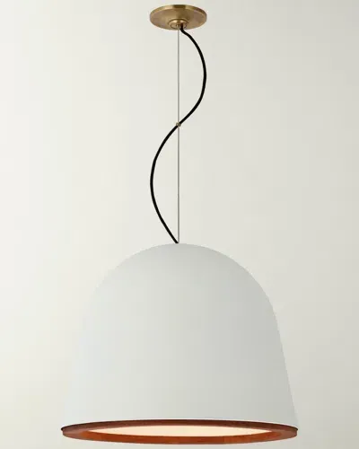 Visual Comfort Signature Murphy Large Pendant In Plaster White And Dark Teak By Marie Flanigan In Antique Brass