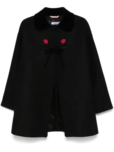 Vivetta Floral-embroidered Coat In Black