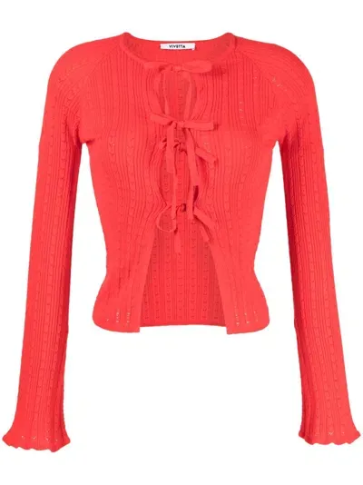 Vivetta Tied-up Cotton Cardigan In Red