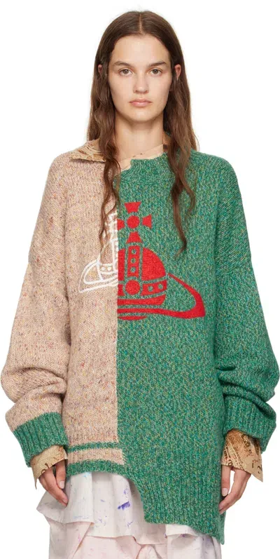 Vivienne Westwood Beige & Green Half & Half Sweater In O101 Multi