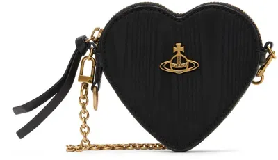 Vivienne Westwood Black Moire Heart Wristlet Pouch In N201 Black