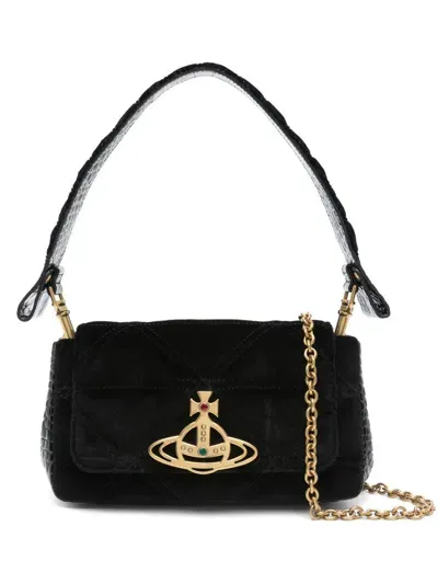 Vivienne Westwood Black Velvet Medium Hazel Shoulder Bag