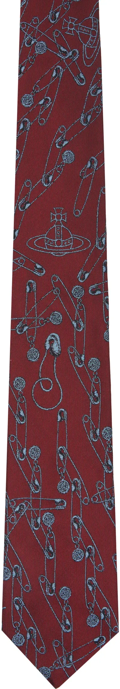 Vivienne Westwood Burgundy Safety Pin Tie In Black