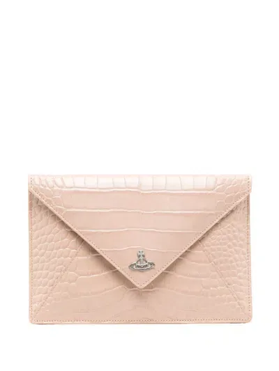 Vivienne Westwood Crocodile Envelope Clutch In Neutrals