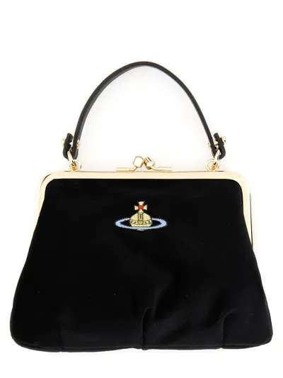 Vivienne Westwood Granny Frame Orb Velvet Tote Bag In Black