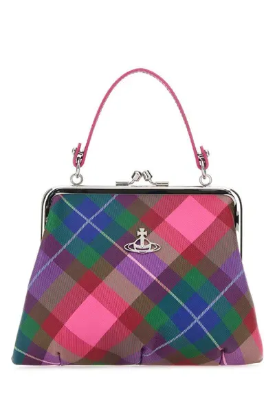 Vivienne Westwood Granny Frame Tartan Leather Top Handle Bag In Multi Fabric