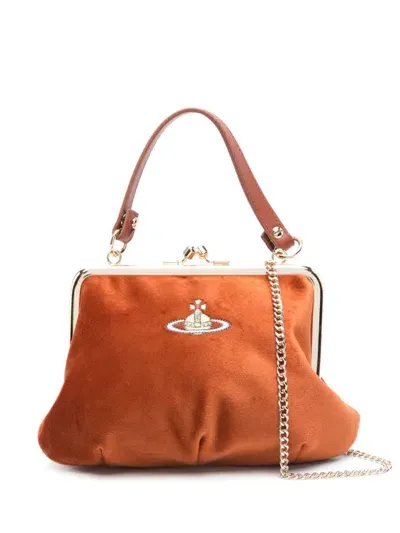 Vivienne Westwood Granny Frame Velvet Top Handle Bag In Burnt Orange