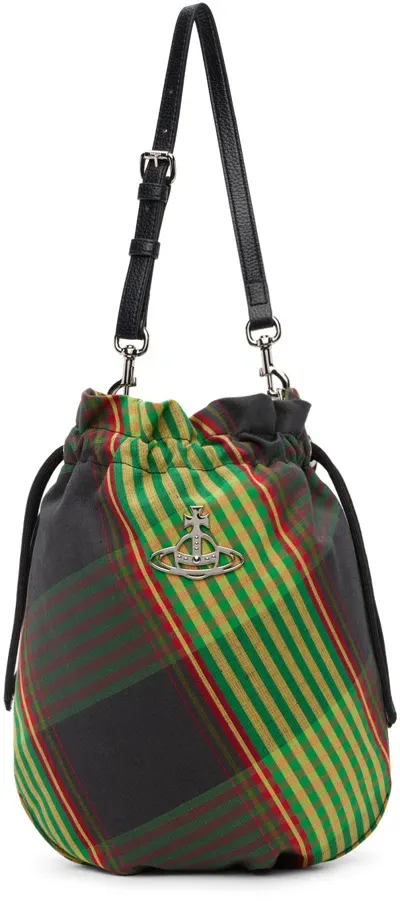 Vivienne Westwood Green Canvas Tar Drawstring Pouch In Combat Tartan