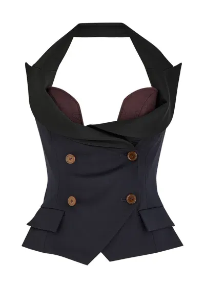 Vivienne Westwood Horseshoe Layered Wool Corset Top In Navy