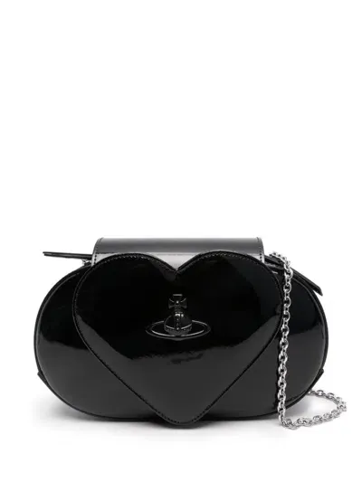 Vivienne Westwood Jonny Heart Flap Cross Body Bag In Black Enamel Orb