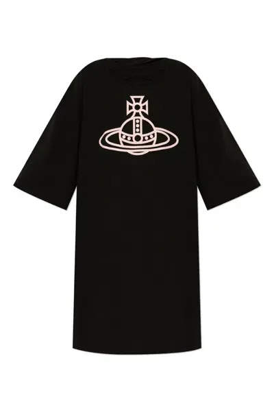 Vivienne Westwood Logo Printed Crewneck Oversized Dress In Black