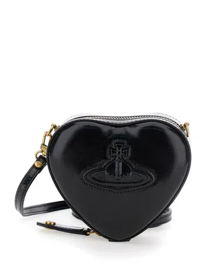 Vivienne Westwood 'mini Heart' Black Crossbody Bag With Orb Detail In Leather Woman