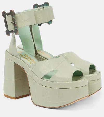 Vivienne Westwood Olde London Croc-effect Leather Platform Sandals In Green