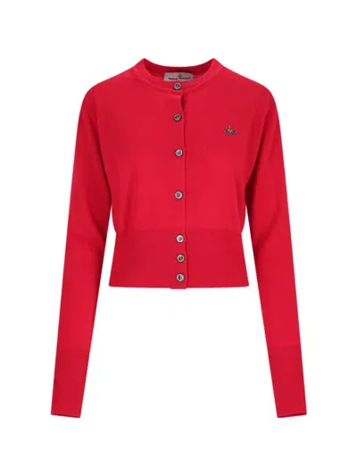 Vivienne Westwood Orb Embroidered Cropped Cardigan In Red