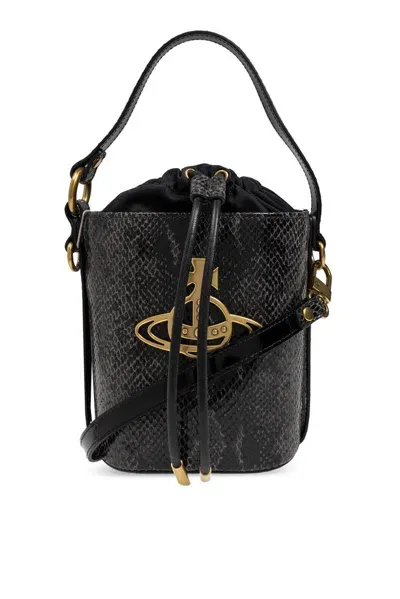 Vivienne Westwood Orb Plaque Embossed Bucket Bag In Black