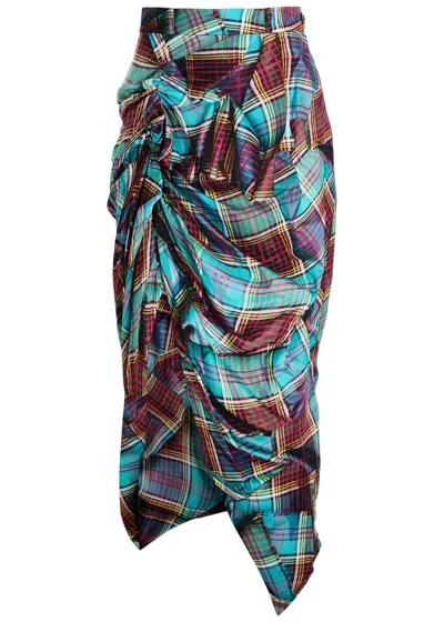 Vivienne Westwood Panther Tartan Draped Midi Skirt In Multicoloured