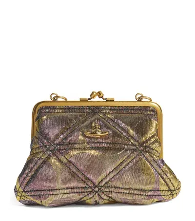 Vivienne Westwood Polka-dot Quilted Granny Frame Purse In Gold