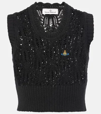 Vivienne Westwood Samantha Open-knit Wool Crop Top In Black