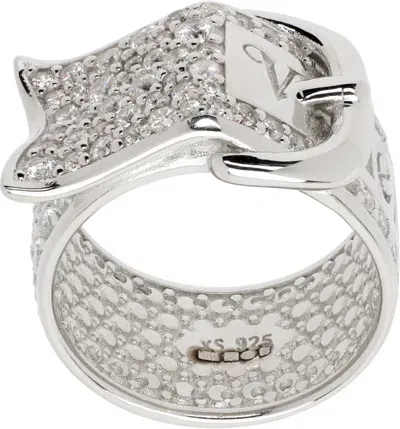 Vivienne Westwood Silver Pave Belt Ring In Ss22-p102