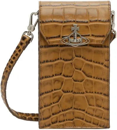 Vivienne Westwood Tan Crocodile Phone Pouch In D401 Tan