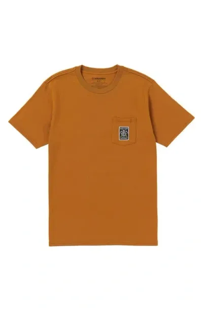 Volcom Label Patch Pocket T-shirt In Chestnut Brown