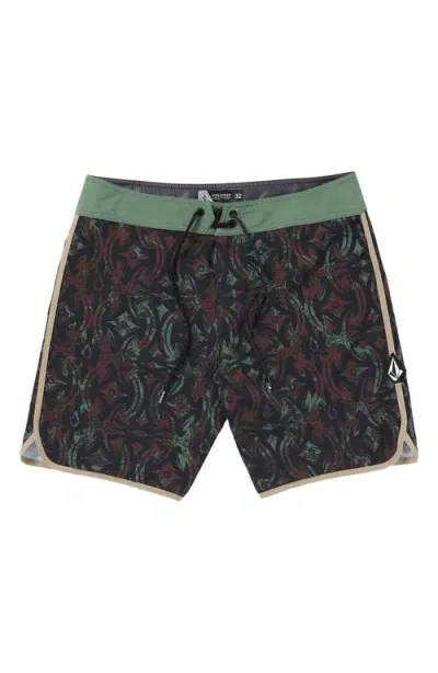 Volcom Lido Print Scallop Mod Board Shorts In Fir Green