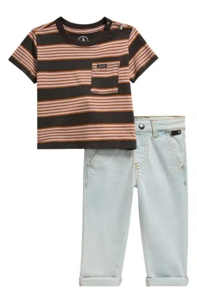 Volcom Babies'  Stripe Pocket T-shirt & Jeans Set In Grey Heather