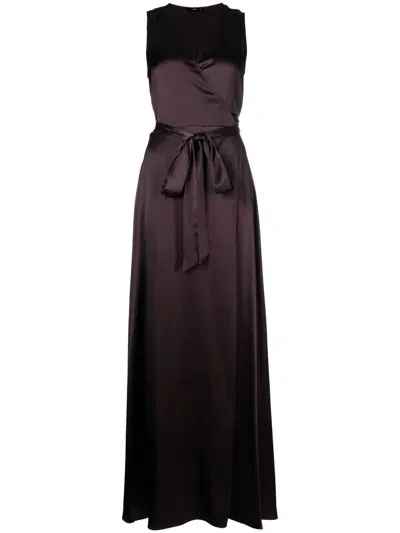 Voz Frontward Satin Maxi Dress In Brown