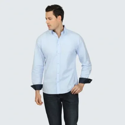 Vustra Jacquard Long Sleeve Shirt In Light Blue