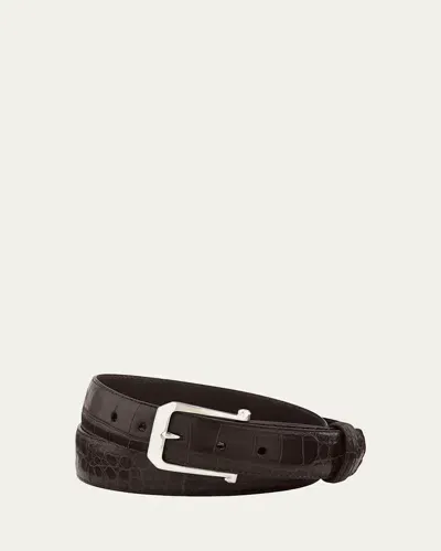 W. Kleinberg Men's Matte Alligator Belt With Sterling Silver Buckle In Chocolate