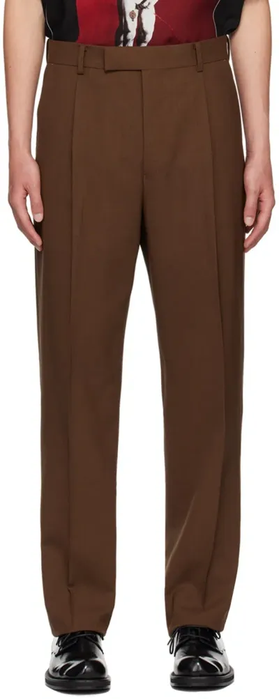 Wacko Maria Pleated Wool Straight-leg Trousers In Brown