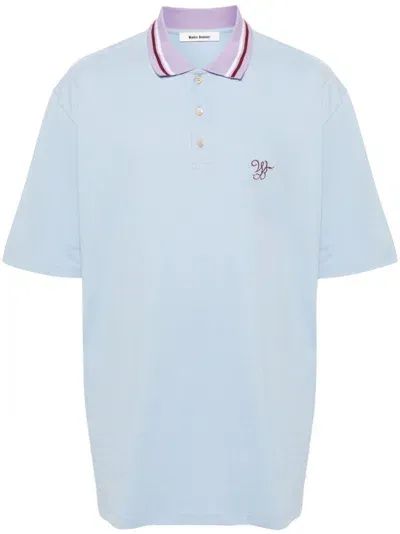 Wales Bonner Blue Monogram-embroidered Polo Shirt