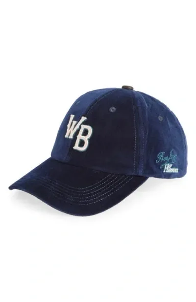 Wales Bonner Original Monogram Velvet Adjustable Baseball Cap In Navy