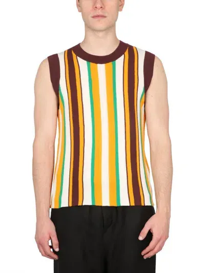 Wales Bonner Scale Striped Knitted Vest In Brown