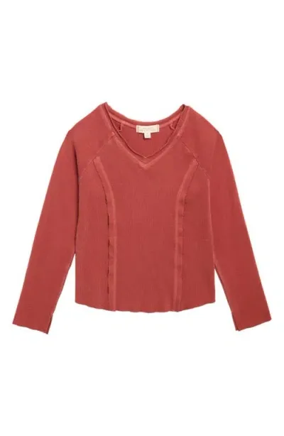 Walking On Sunshine Kids' Mineral Wash Long Sleeve Top In Fiery Red