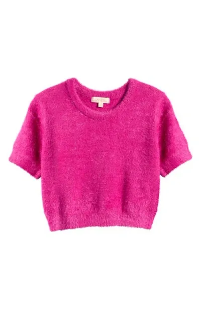 Walking On Sunshine Kids' Short Sleeve Eyelash Sweater In Rose Violet