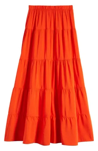 Walking On Sunshine Kids' Tiered Maxi Skirt In Tiger Orange