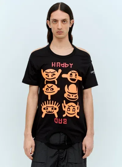 Walter Van Beirendonck Happy/sad Turnable T-shirt In Black