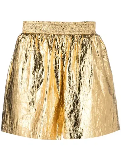 Walter Van Beirendonck Metallic-effect Elasticated-waist Shorts In Gold