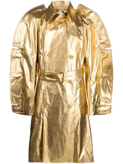 Walter Van Beirendonck Oversized-cut Belted-waist Coat In Gold