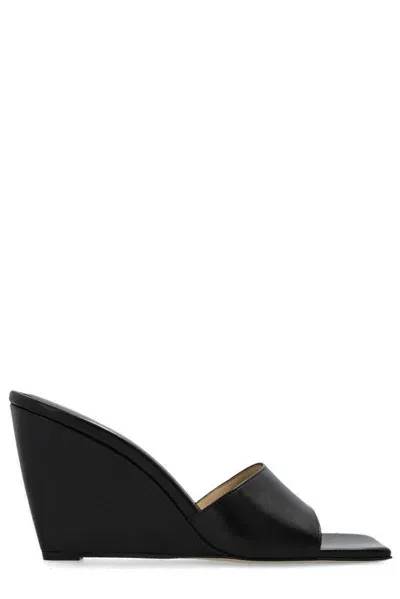 Wandler Gaia Square Toe Wedged Mules In Black