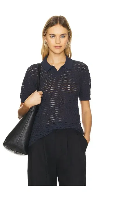 Wao Open Knit Short Sleeve Polo In Navy