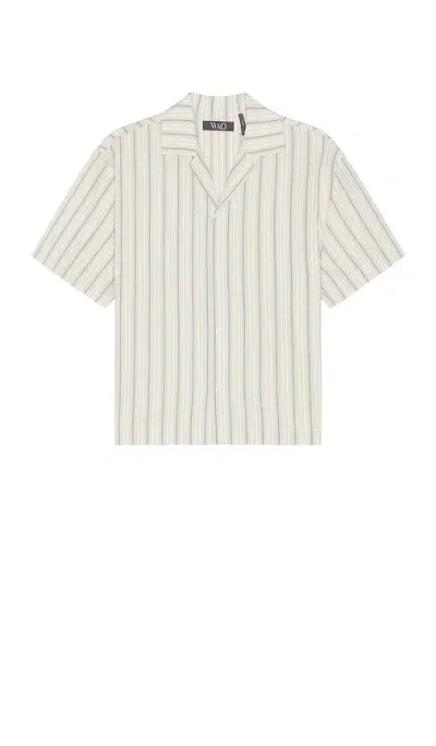 Wao Textured Stripe Camp Shirt In Cream & Blue